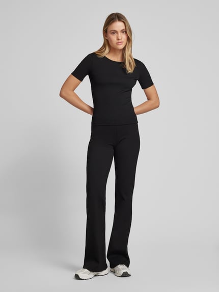 GUESS Activewear T-shirt met geribde ronde hals, model 'STEFFI' Zwart - 1