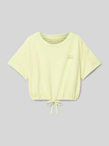 Tom Tailor T-shirt o kroju relaxed fit z czystej bawełny z nadrukiem z napisem Jasnożółty 1