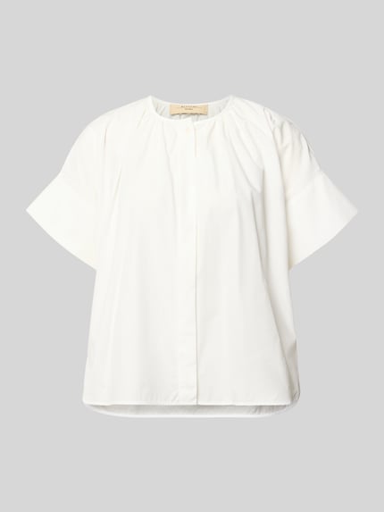 Produktfoto, Regular Fit Bluse aus reiner Baumwolle van Weekend Max Mara, look: effen, maokraag, ronde hals, knoopsluiting, korte mouw met split, puur katoen