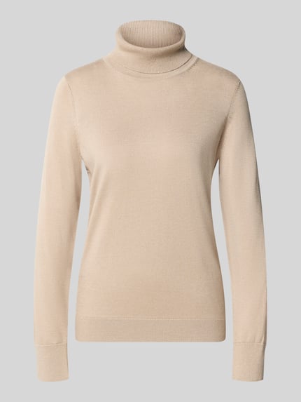 Produktfoto, Regular Fit Pullover aus Viskose-Mix von COMMA in Beige, dezente Strick-Optik, Rollkragen, glatte Textur, Damen Pullover.