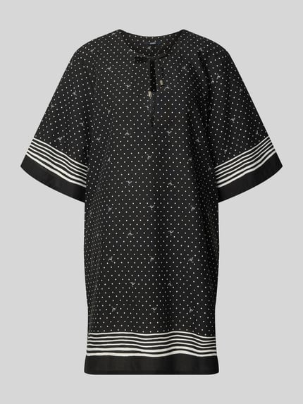 Produktfoto, Minikleid mit Schlüssellochausschnitt Modell 'Brismar' von JOOP! Collection aus Baumwoll-Modal-Mix, schwarz mit weißen Punkten und Streifen, Relaxed-Fit, 3/4-Arm