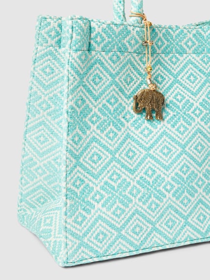 ANOKHI Tote bag met all-over motief Turquoise - 3