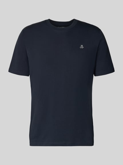 Produktfoto, T-Shirt mit Label-Print von MARC O'POLO aus reiner Baumwolle, gerade geschnitten, unifarben, gerippter Rundhalsausschnitt