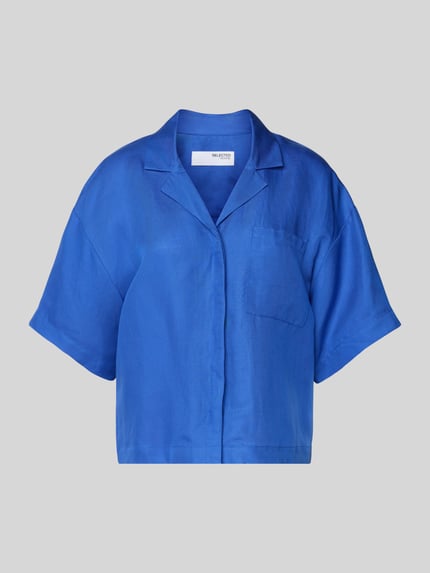 Selected Boxy fit overhemdblouse van een mix van lyocell en linnen, model 'LYRA' Koningsblauw - 2