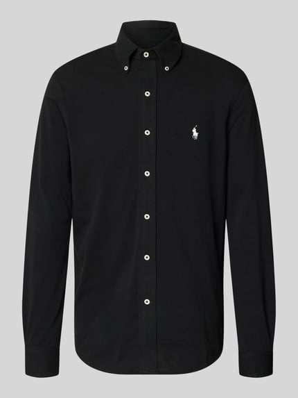 Produktfoto, Regular Fit Freizeithemd aus reiner Baumwolle von Polo Ralph Lauren in Schwarz mit Knopfleiste und heller Stickerei, Herren Freizeithemd