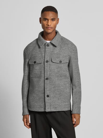 Selected Regular fit overhemdjack met wol Model 'MITCH' Zilver - 4