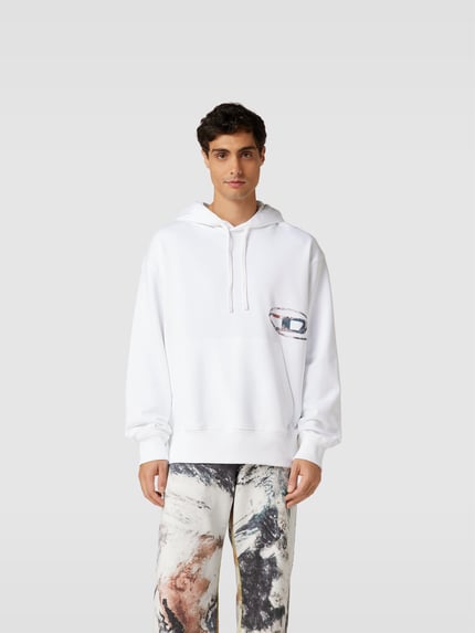 Diesel bluza z kapturem z nadrukiem z logo Biały 4