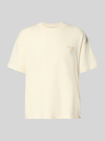 Produktfoto, T-Shirt mit Rundhalsausschnitt von Jack & Jones in Creme, Reine Baumwolle, Regular-Fit, Print, Rückenlänge 70 cm bei Größe M