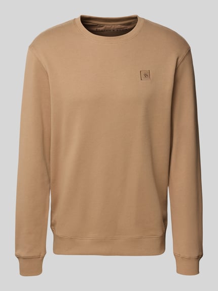 Produktfoto, Sweatshirt mit Label-Detail von Scotch & Soda in Beige, reine Baumwolle, lockerer Schnitt, gerippte Abschlüsse, Rundhalsausschnitt