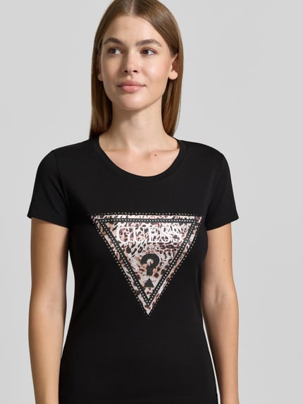 GUESS Slim Fit T-Shirt aus elastischem Baumwoll-Mix Modell 'SAVANNA' Black 3
