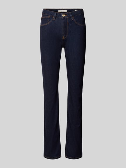 Produktfoto, ciemnoniebieskie jeansy Straight Fit Jeans aus Baumwoll-Mix Modell 'Celia' von GARCIA, denim, faktura, 5 kieszeni, efekt sprania, mieszanka bawełny