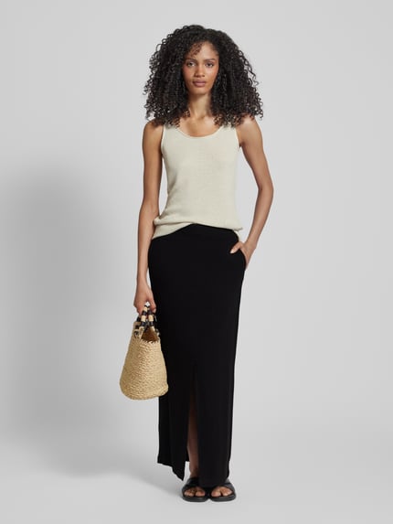 VERO MODA Rechte midirok van een mix van viscose en linnen, model 'VERA' Zwart - 1