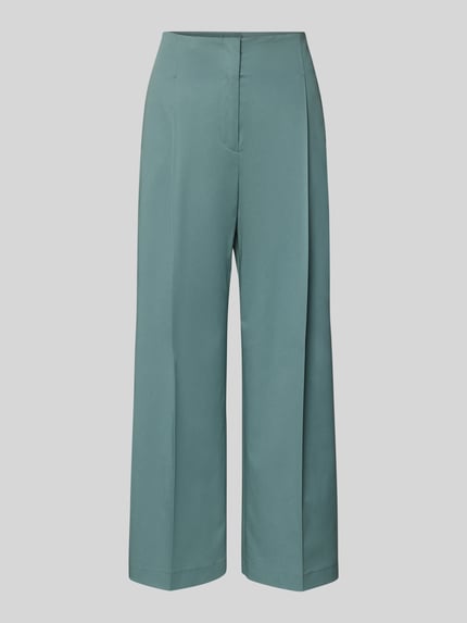 Produktfoto, Straight Leg Bundfaltenhose aus Baumwoll-Mix Modell 'TULOTTA' von BOSS, unifarben, weites Bein, High Waist, Label-Stitching, Bügelfalten, Schiebehaken, verdeckter Reißverschluss, seitliche Eingrifftaschen, angedeutete Gesäßtaschen, glatte Textur