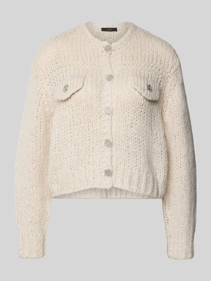 Oui Regular Fit Strickjacke mit Mohair-Anteil Beige Melange 2