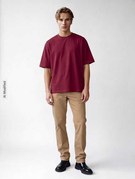 Selected Loose Fit T-Shirt mit Rundhalsausschnitt Modell 'OSCAR' Bordeaux 1