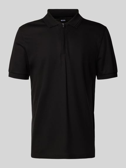 Produktfoto, Regular Fit Poloshirt uit katoen-lyocell-mix model 'H-PARAS 70' van BOSS, look: effen, piqué structuur, korte mouw, polokraag, V-hals met korte ritssluiting, labelpatch.