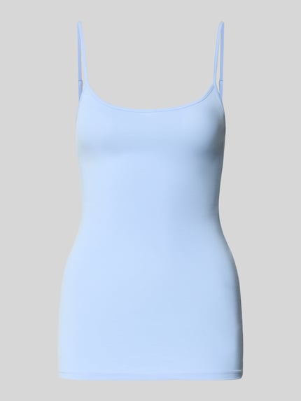 Produktfoto, Slim Fit Top mit Spaghetti-Träger von Review im hellblauen Farbton, elastischer Baumwoll-Mix, glatte Textur.