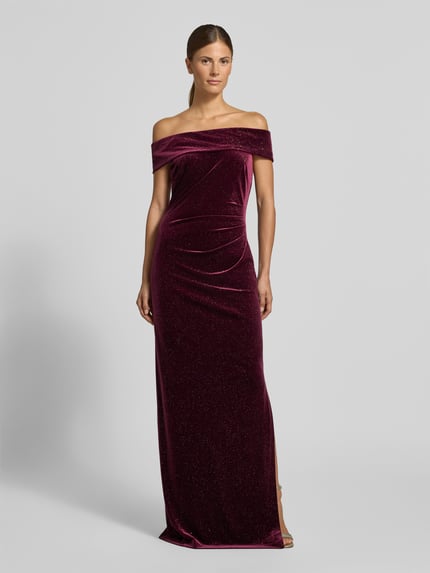 Christian Berg Cocktail Maxikleid aus Samt im Off-Shoulder-Look Aubergine 4