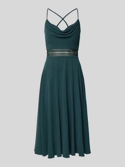 VM by Vera Mont Knielanges Cocktailkleid mit Wasserfall-Ausschnitt Dunkelgruen 2