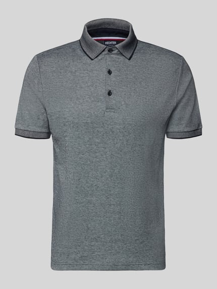 Produktfoto, Slim Fit Poloshirt mit Label-Detail von HECHTER PARIS in Grau, Baumwollmischung, Polokragen, elastische Abschlüsse, schlichte Optik