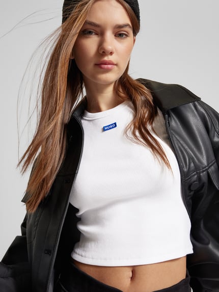 HUGO Blue Kort T-shirt met labeldetail Wit - 3