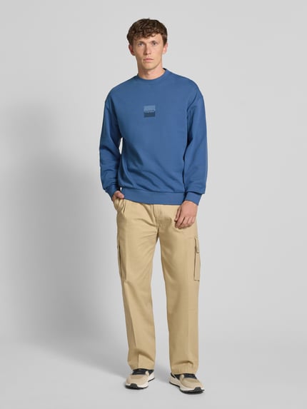 HUGO Sweatshirt met labelprint, model 'Split Hugo' Rookblauw - 1