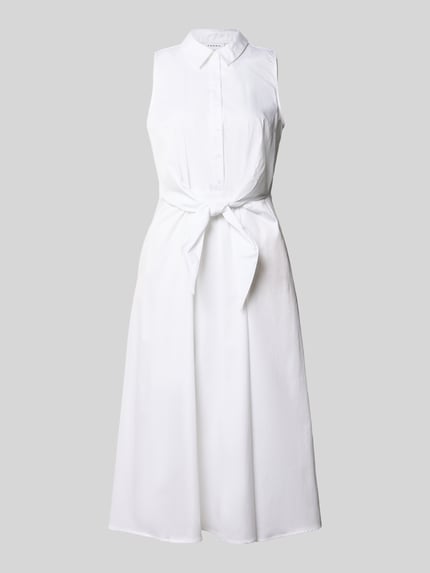 Produktfoto, Hemdblusenkleid aus Satin in Midilänge von comma in Weiß, ärmellos, tailliert, Knopfleiste, abnehmbares Taillenband, glatte Textur
