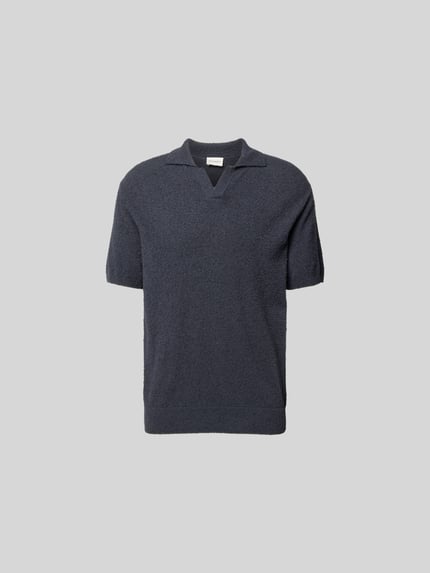 Productfoto, Regular Fit Poloshirt in Strick-Optik van Closed in donkerblauw, katoenmix, polokraag, korte mouwen, casual textuur