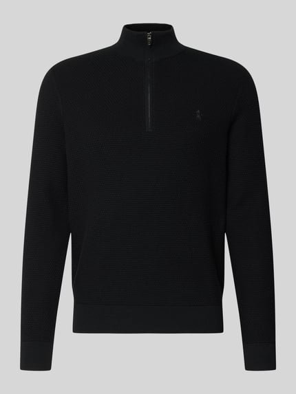 Produktfoto, Regular Fit Troyer aus Baumwoll-Mix mit Logo-Stitching van Polo Ralph Lauren in zwarte gebreide look, korte ritssluiting, katoenmix.
