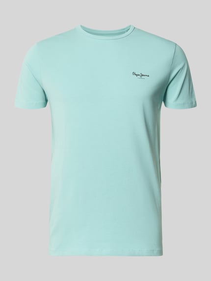 Produktfoto, Slim Fit T-Shirt aus Baumwoll-Mix Modell 'ORIGINAL BASIC 3N' von Pepe Jeans, Optik: Unifarben, Label-Print, Jersey, mintgrün