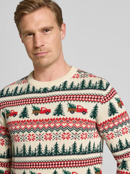 Lindbergh Strickpullover im Allover-Look Modell 'Winter village' Offwhite 3