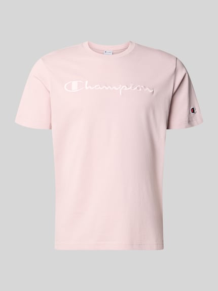 Productfoto, lichtroze T-Shirt met Label-Stitching met ronde halslijn van Champion, 100% katoen, regular fit, ruglengte maat M 68 cm
