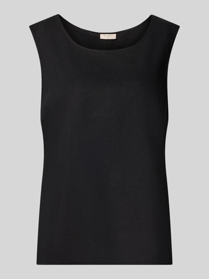 Produktfoto, Top aus Leinen-Mix mit Rundhalsausschnitt Modell 'Lava' von FREE/QUENT, schwarz, glatte Textur, Regular Fit, Damen, Rückenlänge 60 cm