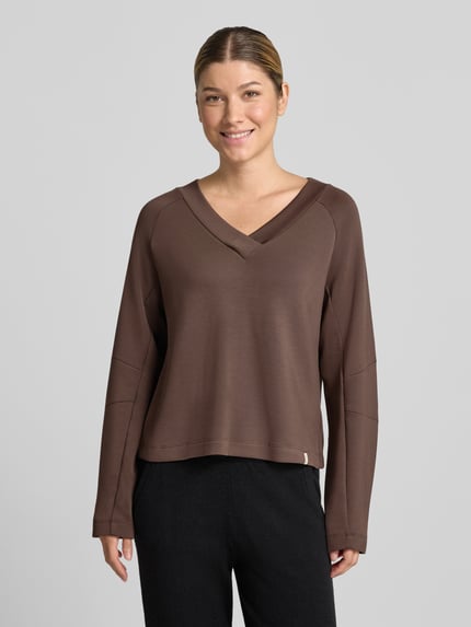 SCHIESSER Regular Fit Sweatshirt mit V-Ausschnitt Dunkelbraun 4