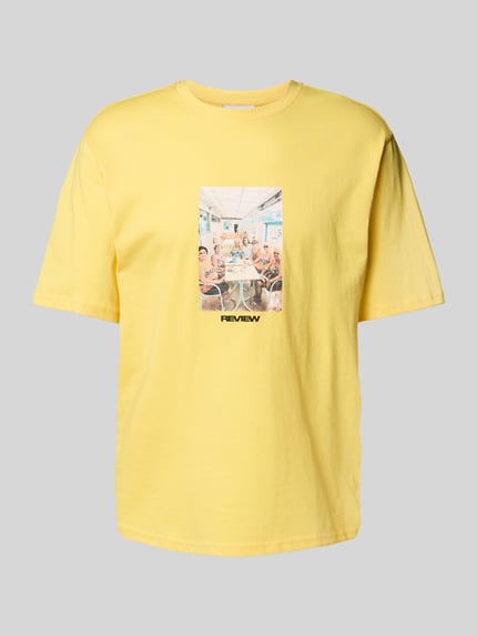 REVIEW Regular Fit T-Shirt aus Baumwoll-Viskose-Mix Pastellgelb 2