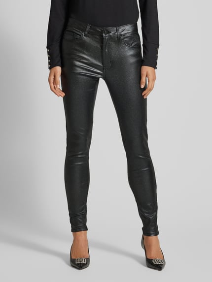VILA Skinny Fit Jeans mit Glitter-Effekt Modell 'SARAH' Black 4
