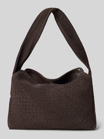 Produktfoto, torebka 'Handtasche mit Webmuster und Schulterriemen' von COMMA, brązowy kolor, tkany wzór, szeroki pasek na ramię, główna przegroda z zapięciem na magnes, przegródka wewnętrzna zapinana na zamek błyskawiczny, szerokość w rozmiarze 1: 48 cm, długość w rozmiarze 1: 30 cm, głębokość w rozmiarze 1: 10 cm, długość paska na ramię w rozmiarze 1: 78 cm