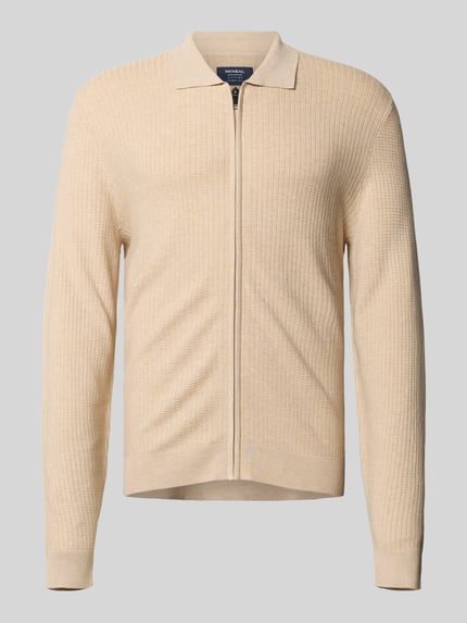 MCNEAL Slim Fit Strickjacke aus Viskose-Mix mit Umlegekragen Sand Melange 2