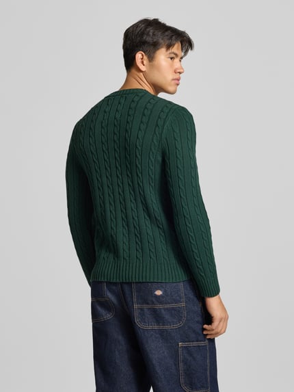 Superdry Sweter z dzianiny ze ściegiem warkoczowym i okrągłym dekoltem Ciemnozielony 5