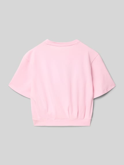 GUESS Oversized t-shirt z cekinowym i obszyciem perłami Różowy 3