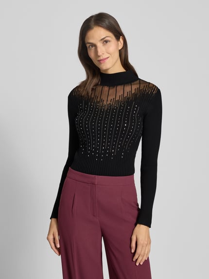 Apricot Sweter z dzianiny z obszyciem ozdobnymi kamieniami Czarny 4