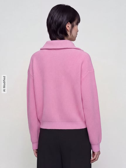 Jake*s Casual Sweter z wełny z kołnierzem zapinanym Mocnoróżowy 5