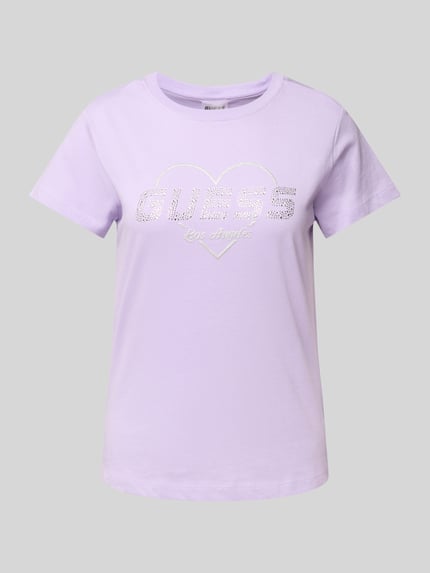 GUESS Activewear T-Shirt mit Strasssteinbesatz Modell 'NARCISO' Flieder 2