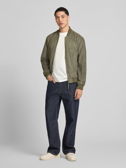 JACK & JONES Bomberjacke in Leder-Optik mit Stehkragen Oliv 1