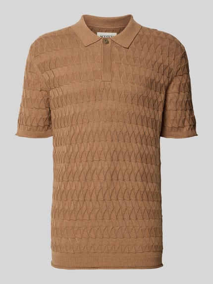 Produktfoto, Regular Fit Poloshirt mit Strukturmuster von Scotch & Soda, braun, reine Baumwolle, Polokragen, verdeckte Knopfleiste, Herren