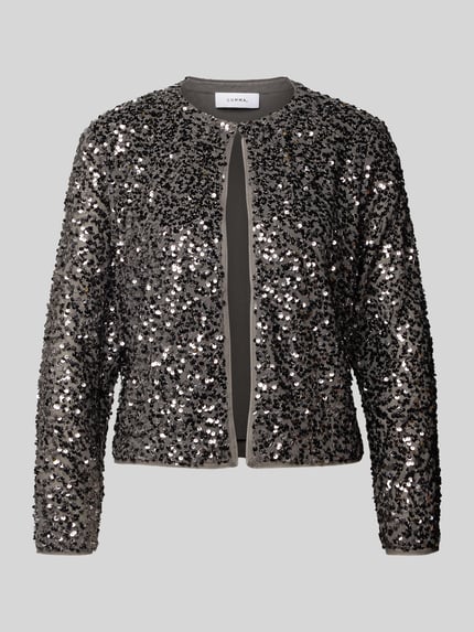 Produktfoto, Blazer mit Pailletten und Rundhalsausschnitt Modell 'EXPLORE' van comma, regular fit, chiffon, zilverkleurig met glanzende textuur.