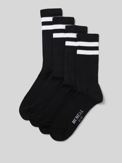 Produktfoto, Socken mit Label-Detail im 4er-Pack von MCNEAL z mieszanki bawełny ekologicznej, elastyczne ściągacze, kolor czarny z białymi paskami