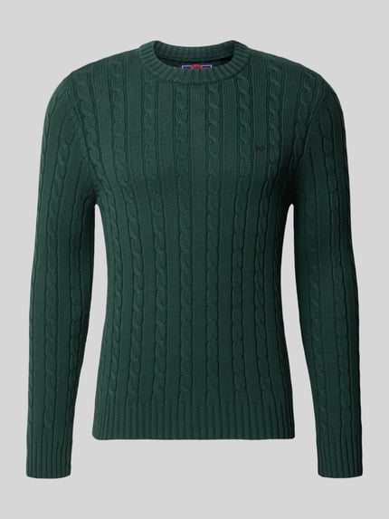 Superdry Sweter z dzianiny ze ściegiem warkoczowym i okrągłym dekoltem Ciemnozielony 2