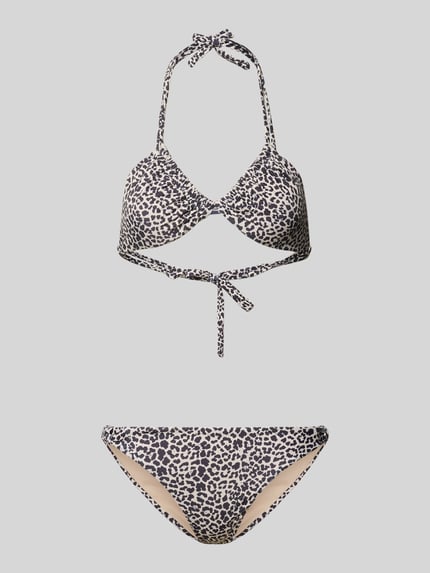 Produktfoto, Bikini-Set im Allover-Look Modell 'BIBI' von Shiwi, creme-schwarz gemustert, Material-Mix mit Stretch-Anteil, Schnürung, körpernahe Passform.