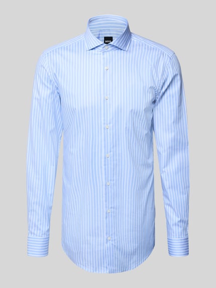 Produktfoto, Slim Fit Businesshemd mit extra langem Arm Modell 'H-HANK' von BOSS, hellblau mit weißem Streifenmuster, Baumwoll-Mix